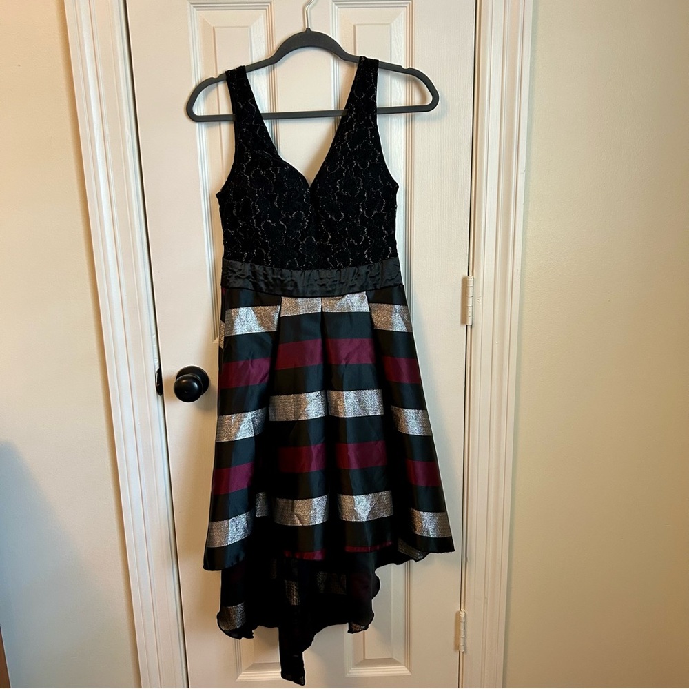 Venus Black and Burgundy Striped Lace Dress